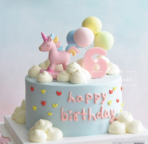独角兽生日蛋糕装饰仿翻糖气球插件摇摇木马宝宝甜品台烘焙配摆件 - 图0