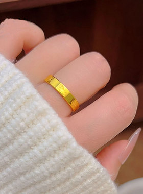 金店同款沙金马上有钱戒指新款铜钱小马素圈指环久不掉色沙金戒子