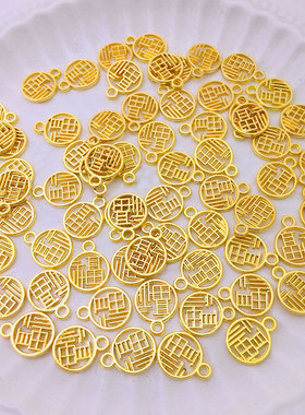 2025铜镀金高保色沙金福字吊牌转运吊坠手工项链手链吊坠