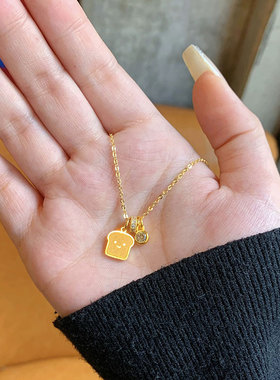 2026新款土司小面包黄金色可爱卡通跑环泡泡钻项链女士配饰锁骨链