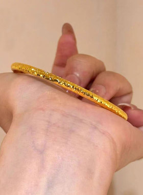 新款爆闪碎碎金圆条手镯女款时尚轻奢2026满天星素圈镯子送女友