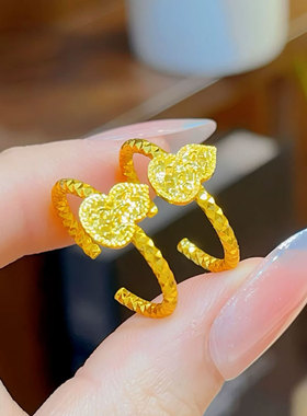 新款不掉色沙金爆闪碎冰冰葫芦戒指复古轻奢高级沙金福禄戒子