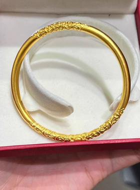 2025新款金店同款卷草纹手镯黄铜镀金色古法传承精工实心素圈手环