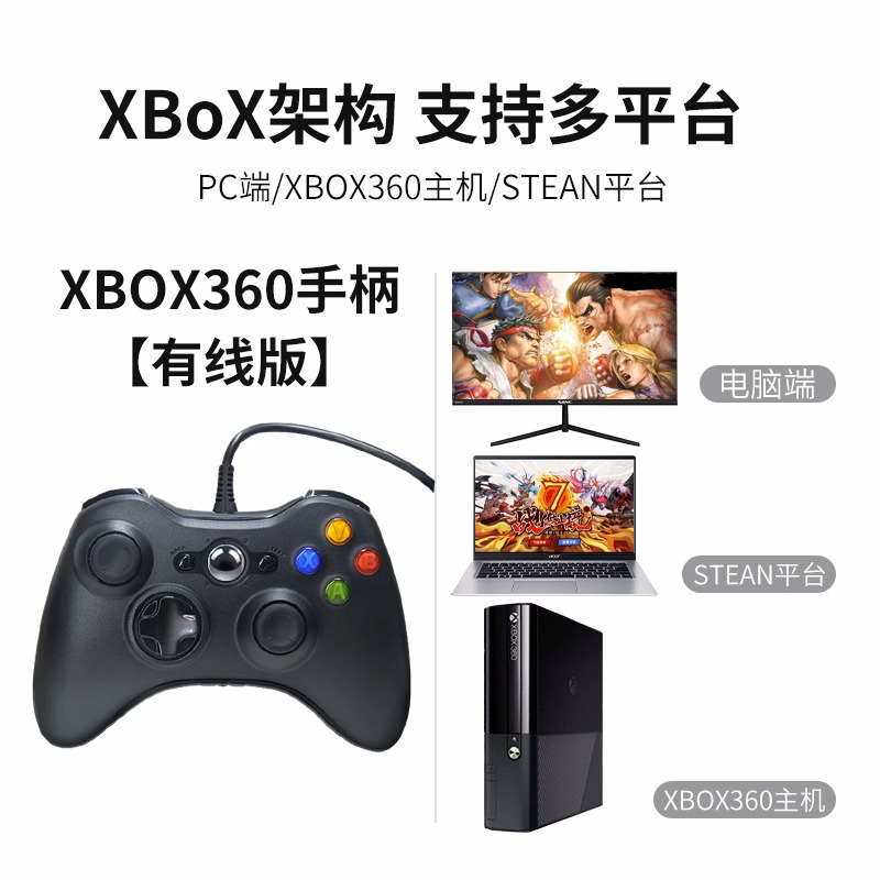 适用 Xbox360手柄pc电脑版Steam无线电视双人有线USB游戏手柄震动 - 图0