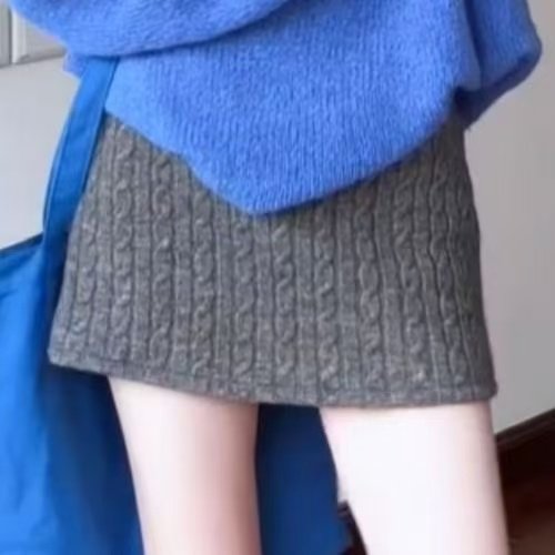 法式文艺复古设计感麻花针织短裙女秋冬季高腰显瘦a字包臀半身裙,淘宝优惠券,粉丝福利购,淘宝优惠卷