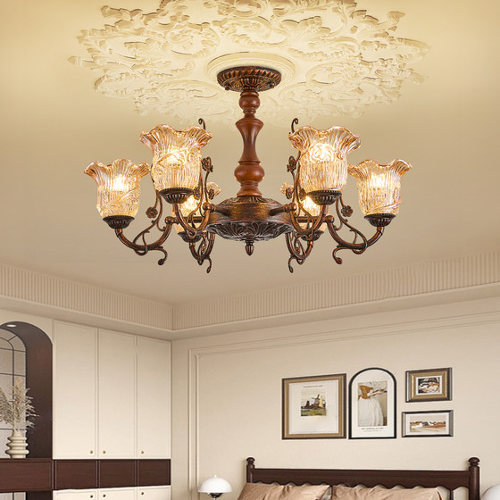 Solid wood retro style flower chandelier French medieval lamp