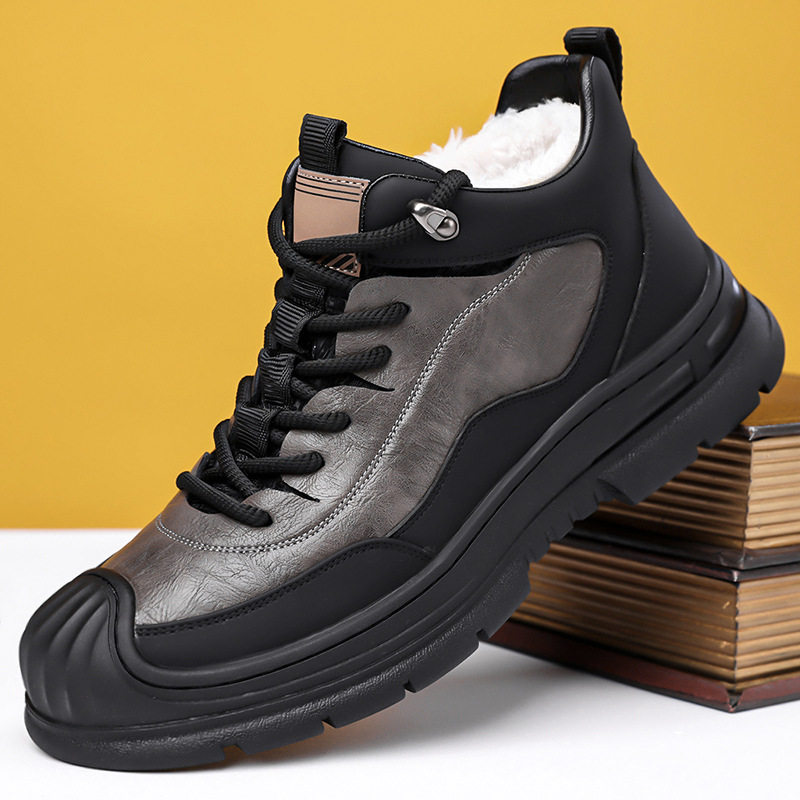 2025秋冬高帮棉鞋男加绒保暖厚底雪地靴休闲系带棉靴户外靴25777-图1