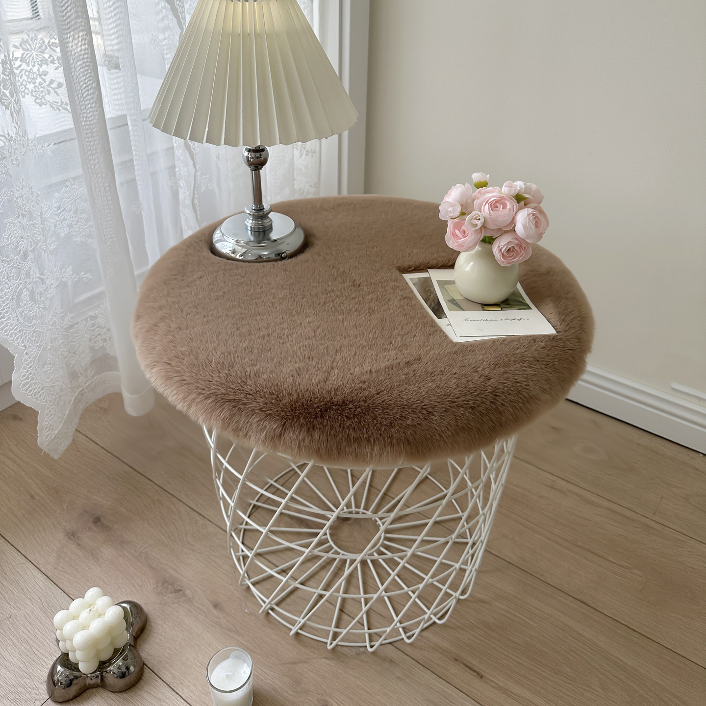 仿兔毛绒圆形桌布卧室地毯床头柜垫子书桌展示垫电视柜毛垫椅垫,淘宝优惠券,粉丝福利购,淘宝优惠卷