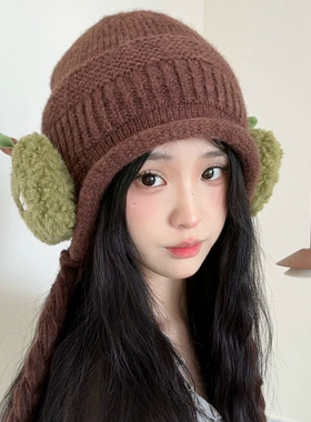 冬季保暖苹果流苏护耳针织帽女