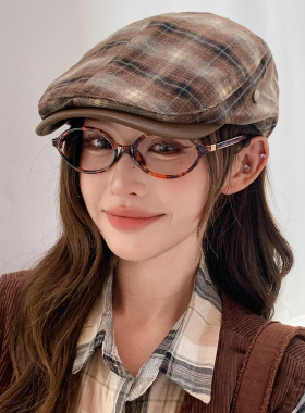 复古格纹显脸小女前进帽