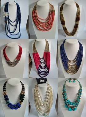 欧美外贸饰品复古蓝色海洋凤尾毛衣链西洋项链珍珠多层