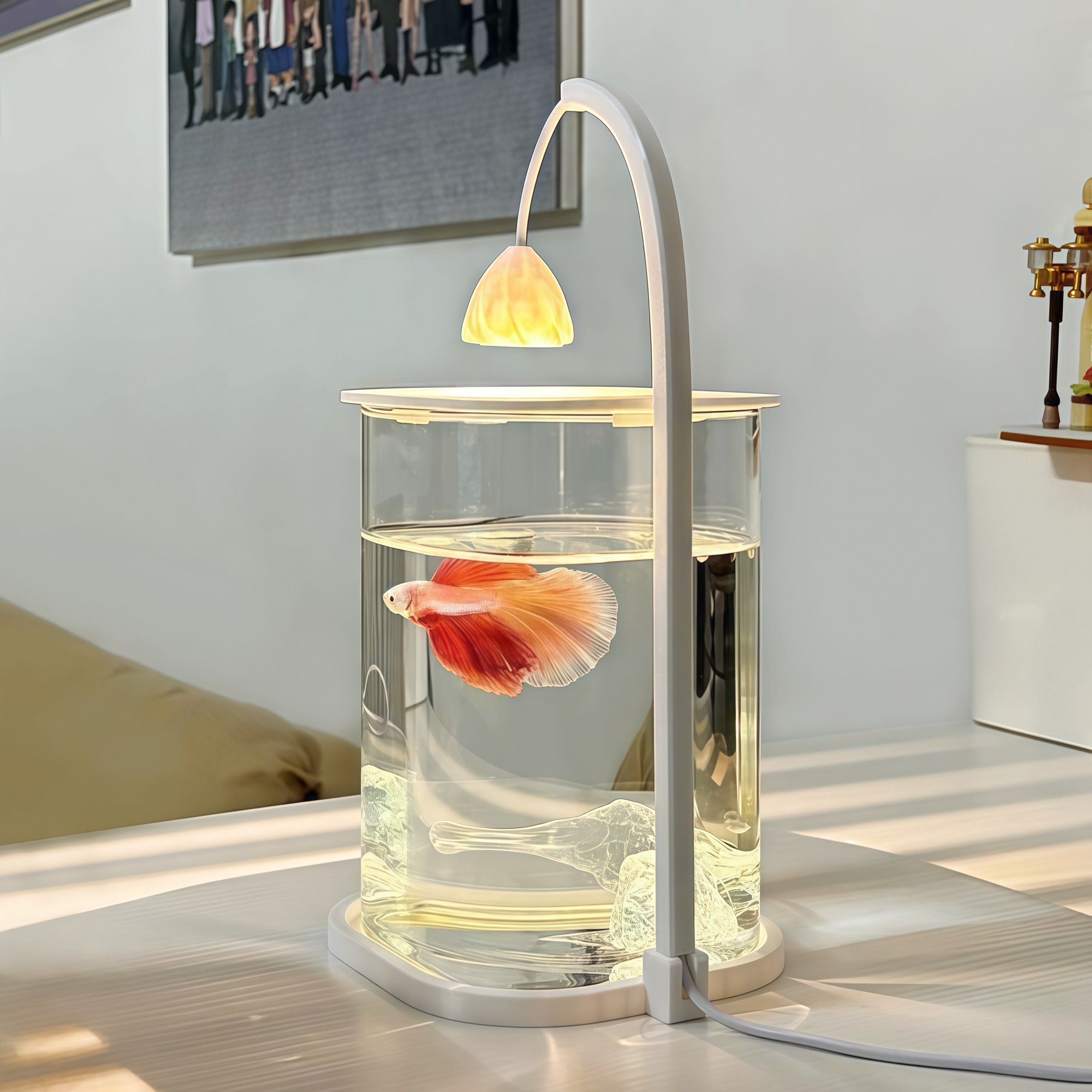 超白玻璃鱼缸冰晶石桌面创意缸生态斗鱼缸珍珠碎钻景观缸造景全套,淘宝优惠券,粉丝福利购,淘宝优惠卷