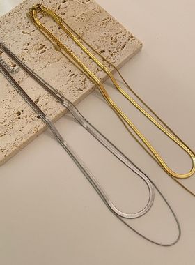 简约蛇骨链刀片链2024年新款潮网红双层叠戴气质短款项链锁骨链女