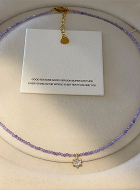 薰衣草紫色系满天星锆石项链法式天鹅颈百搭水晶项链精致锁骨链