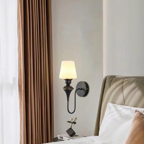 全铜美式客厅背景墙壁灯现代法式复古卧室床头大气酒店充电壁灯 - 图0