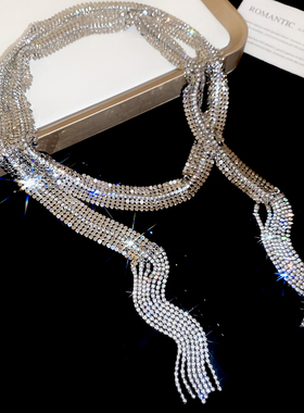 夸张超长款水钻束颈项链女性感