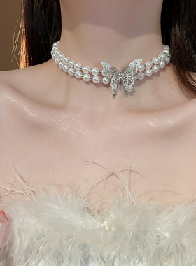 蝴蝶珍珠项链女款新款晚礼服