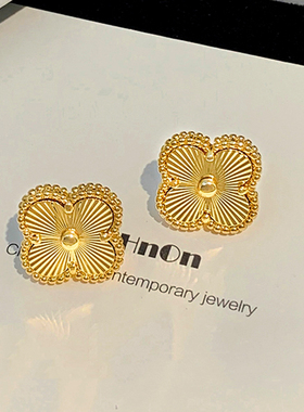 金色三叶草耳钉女新款爆款耳环