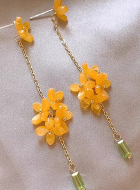 黄色桂花耳环女长款流苏耳钉