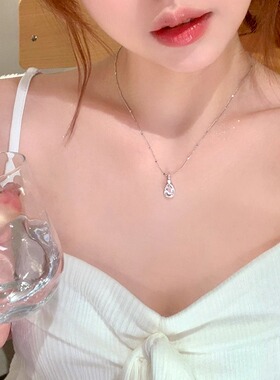 制人鱼之泪粉色水滴闪锆项链女