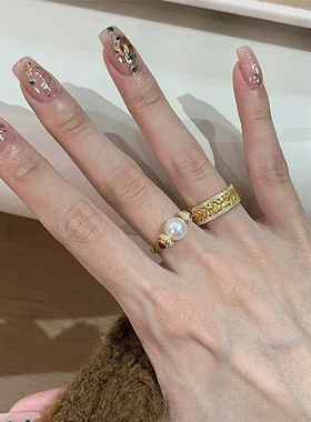 网红新潮麦穗戒指女个性创意简约小众开口可调节指环复古欧美手饰