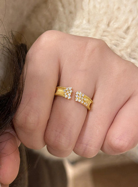 网红热销款日韩繁星戒指女复古轻奢锆石开口指环个性设计感食指戒