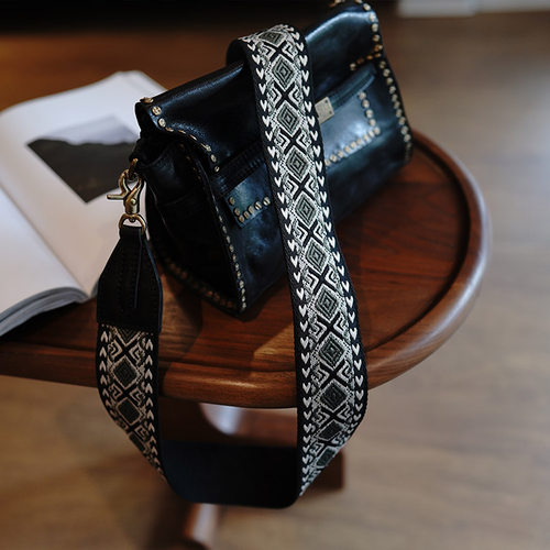 定制民族风复古可拆卸彩色针织铜扣包包宽肩带配件百搭时尚背带 - 图1