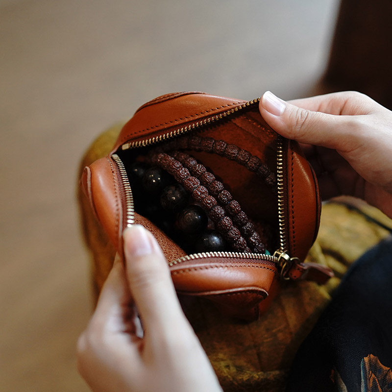 鹿小姐植鞣牛皮复古便携零钱硬币包耳机文玩核桃手串真皮收纳包,淘宝优惠券,粉丝福利购,淘宝优惠卷