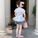 ເດັກຍິງ summer ແບບຕາຫນ່າງເກົາຫຼີ T-shirt denim ສັ້ນຊຸດ