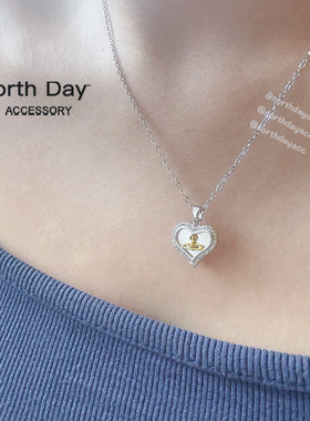 Northday自制款 经典金银撞色土星白贝母贝壳爱心桃心钛钢项链女