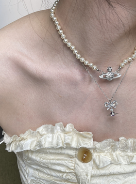 精致通勤！薄雾紫 立体蛋白石紫色orb飞碟蝴蝶结土星星球耳钉项链