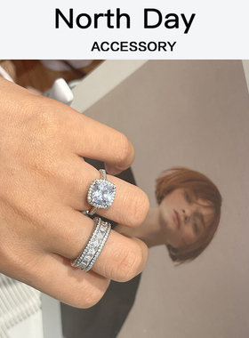 northday梯方排钻戒指多色