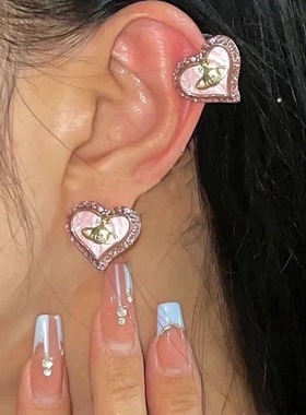 干枯玫瑰 显白玫瑰金色心形爱心土星叠搭贝母贝壳项链锁骨链