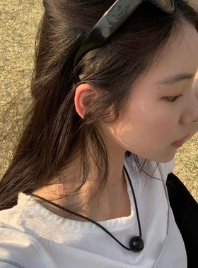 韩国博mone同款黑玛瑙虎眼石拉绳圆珠项链可调节锁骨链女