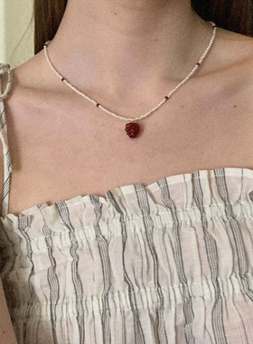 奶油莓果夏日可爱度假风手工项链夏日树莓吊坠项链waki同款