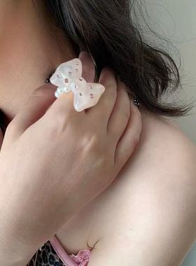 可爱蝴蝶结日韩ins少女个性小众夸张百搭闪钻食指戒戒指