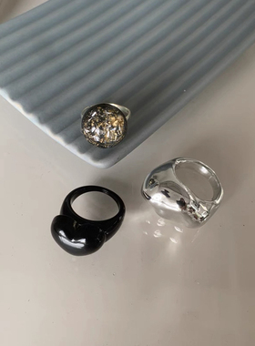 三件套 法式冷淡风复古亚克力戒指女套组树脂爱心金箔叠戴指环