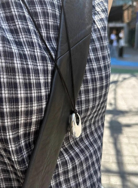 韩国车静媛同款金属椭圆水滴项链简约百搭银色吊坠黑绳毛衣链