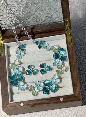 Vintage多彩中古着独特珐琅彩镀色复古小众锁骨链套装礼物