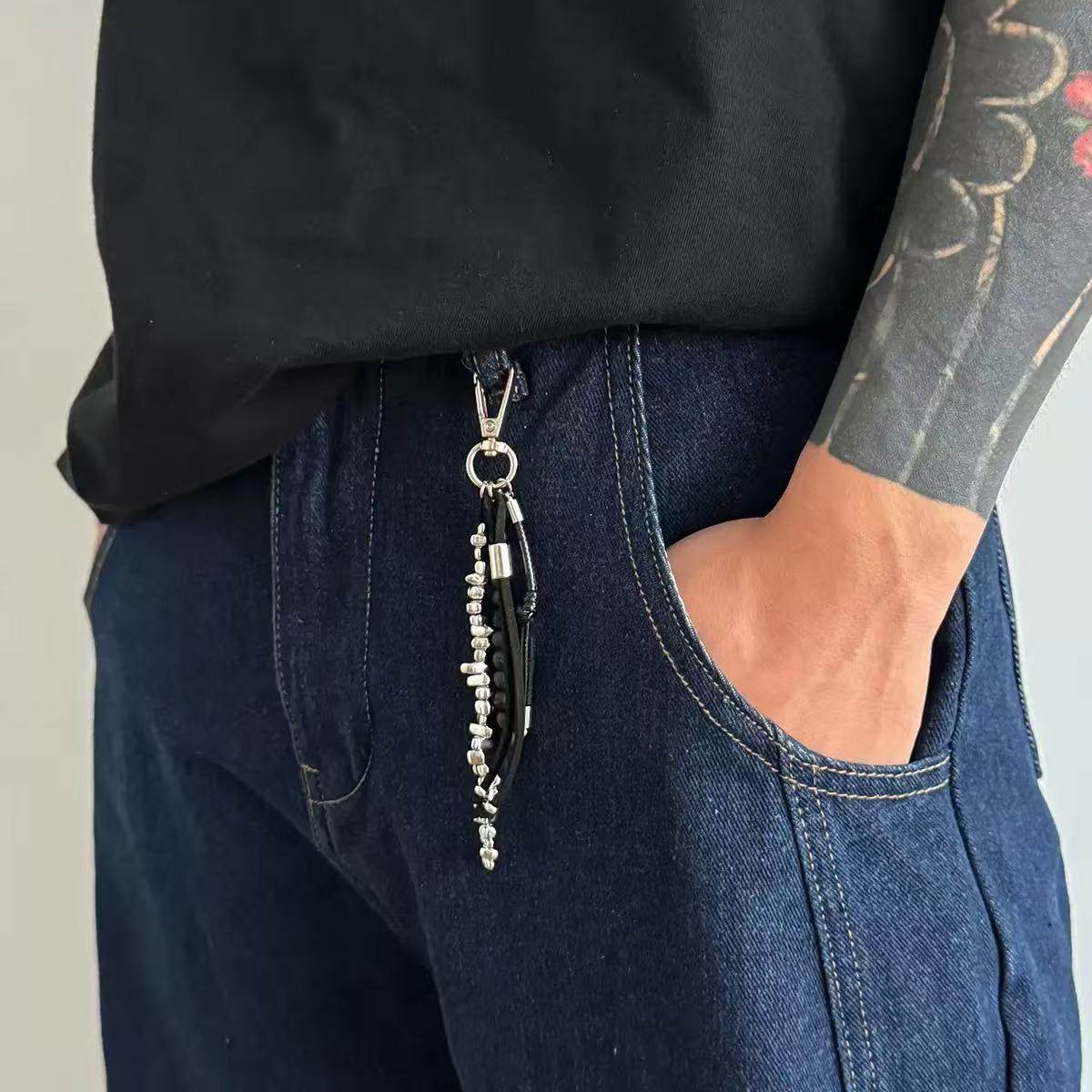 新款美式嘻哈风男裤链异形珠小众设计腰链牛仔裤工装裤挂链钥匙链