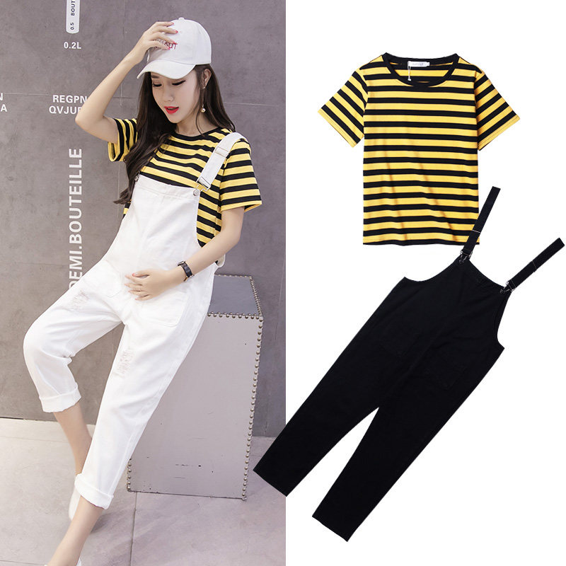 夏季孕妇宽松背带裤套装外穿阔腿裤 臻蒂美孕妇打底裤