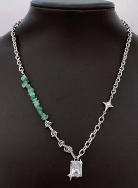 丽银2022年夏季新欧美时尚休闲不规则链锆石天然石项链高质感锁链