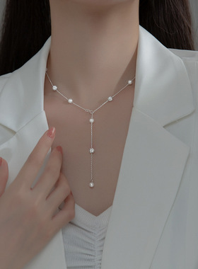 纳兰 s925银闪钻圆形项链小清新优雅简约间隔珠珠百搭锁骨链D8530