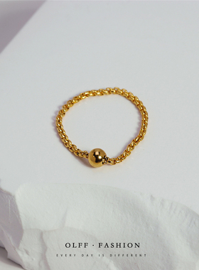 时尚钛钢镀18K金圆珠链条戒指