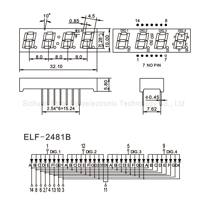 ELF-2481AG,ELF-2481BG0.28英寸4位全亮共阴阳黄绿色数码管YTNLED - 图2