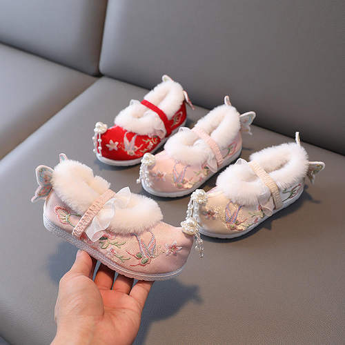 儿童古风靴冬季女童绣花鞋古装靴汉服鞋小女孩短靴中国风保暖棉鞋 - 图2