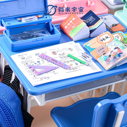 微缩迷你课桌椅仿真小书包文具套装铅笔盒课本书本模型过家家玩具 - 图2