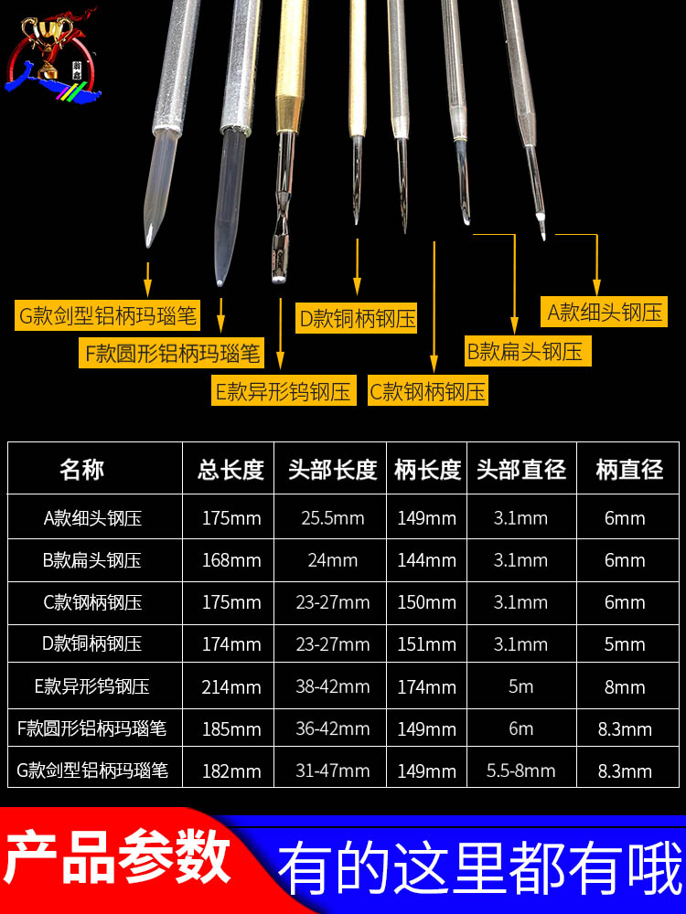 黄金抛光刀玛瑙刀金银首饰银器压光笔小钢压钨钢手镯戒指抛光工具 - 图0