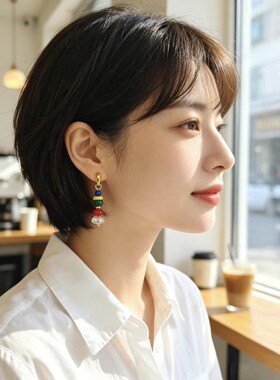 美人余卢蕙王佳佳同款耳环女2026新款时尚百搭复古串珠民族风耳饰