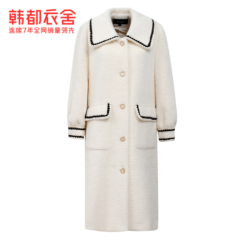 韩都衣舍秋冬新款复古温柔风大衣 韩都衣舍毛呢外套